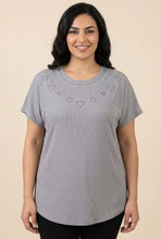 Load image into Gallery viewer, Rhinestone Embellished Ribbed Short-Sleeve Top