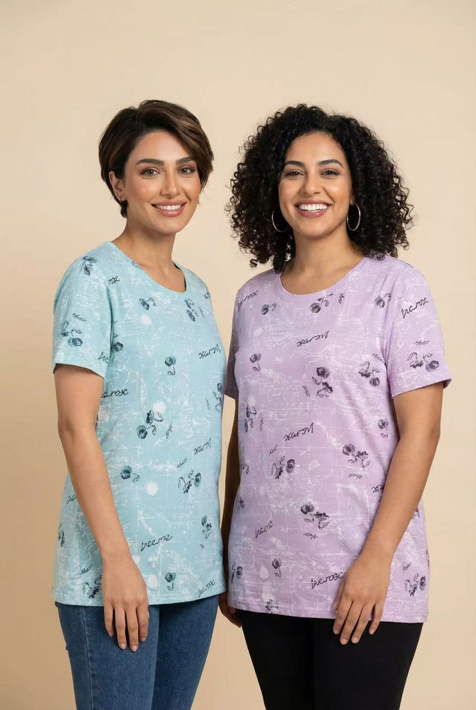 Botanical Script Print Short-Sleeve Tee (4 Color Options)