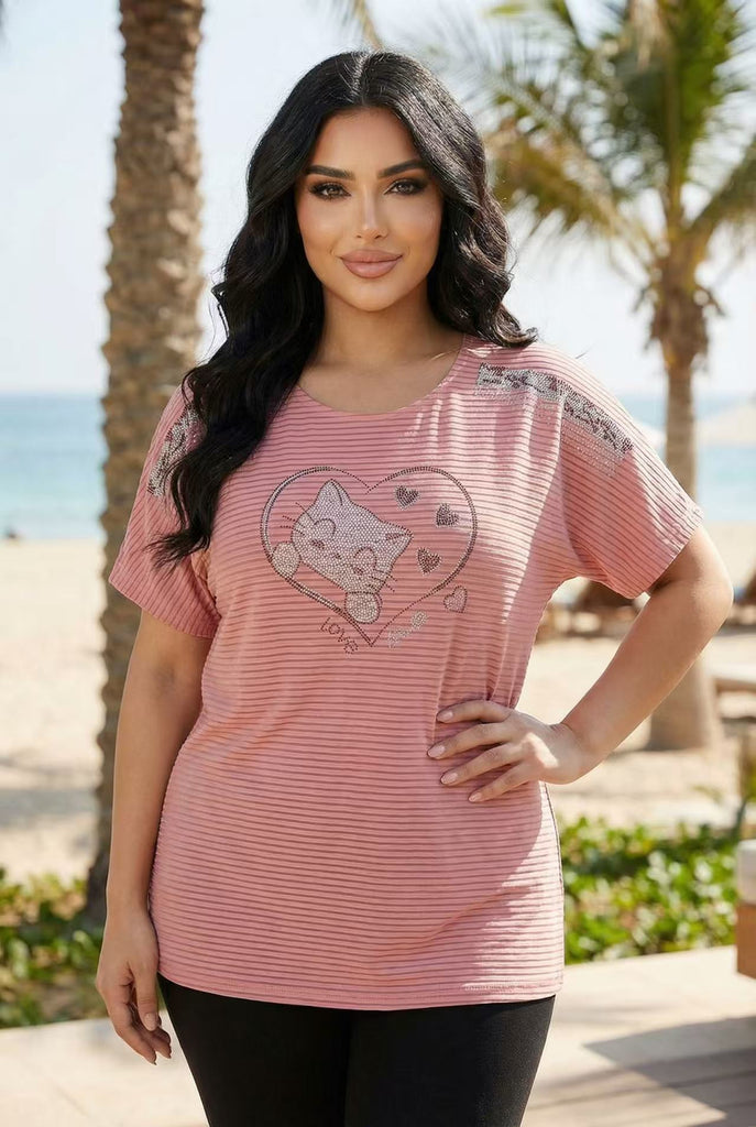 The Rhinestone-Embellished Striped Dolman Tee (Multi-Color Options)