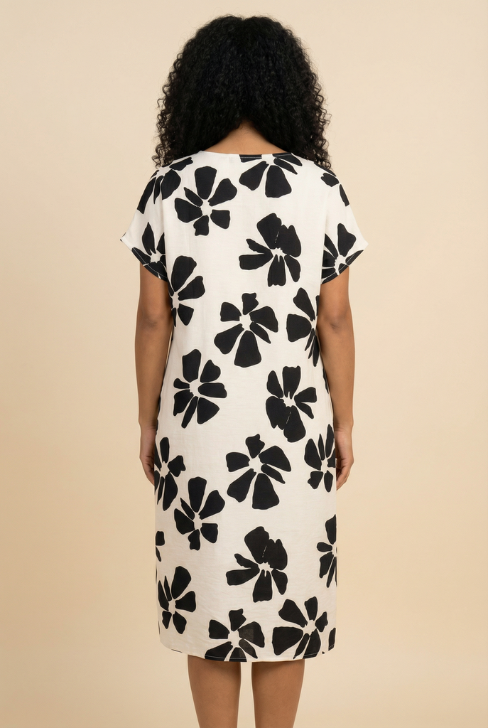 Bold Floral-Print Loose-Fit Midi Dress (2 Color Options)