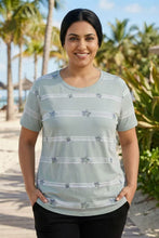 Load image into Gallery viewer, Striped Floral Embroidered Short-Sleeve Tee