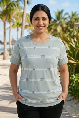 Striped Floral Embroidered Short-Sleeve Tee