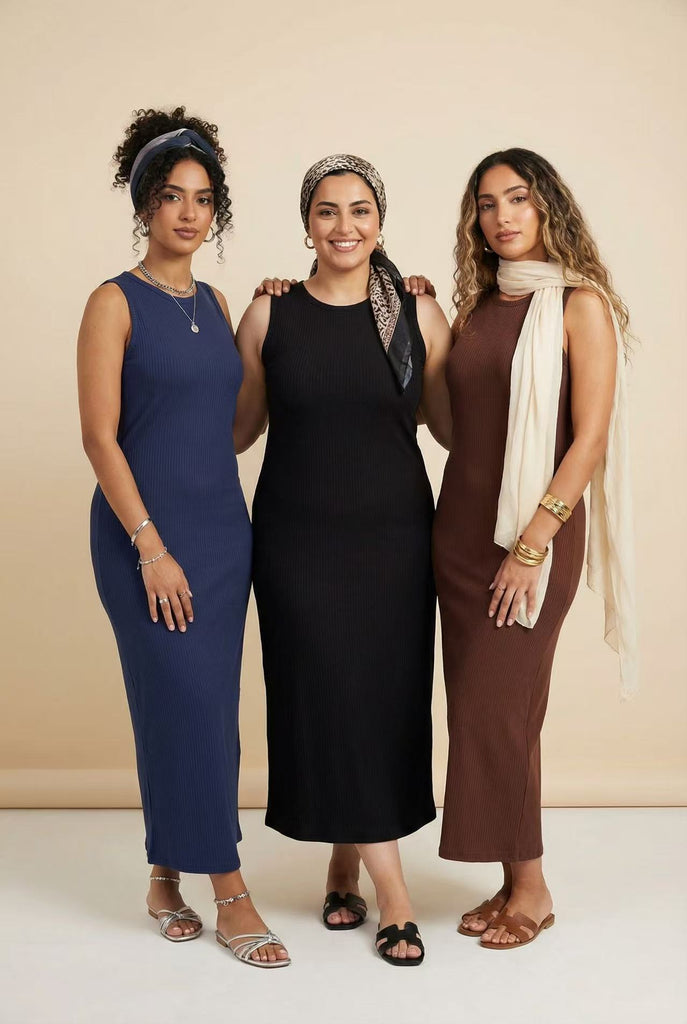 Sleeveless Ribbed Midi Dress (Multiple Colors Available)