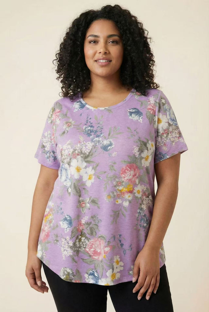 Curved Hem Printed Short-Sleeve Tee