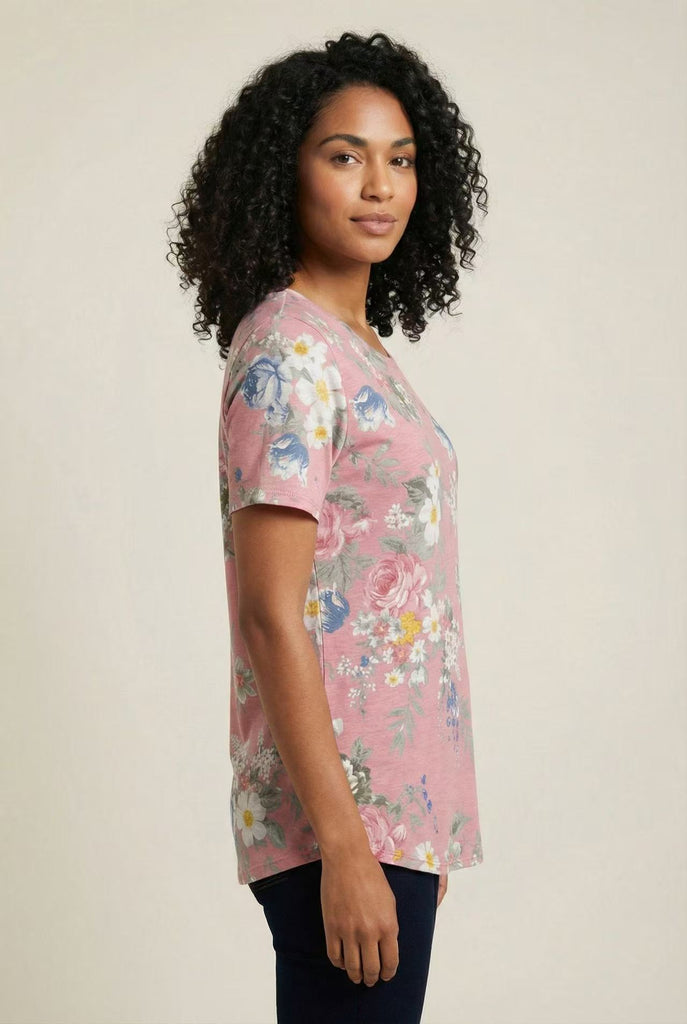 Curved Hem Floral Print Short-Sleeve Tee