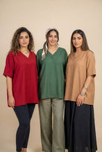 Load image into Gallery viewer, V-Neck Elbow-Sleeve Linen-Blend Top (Multiple Colors Available)