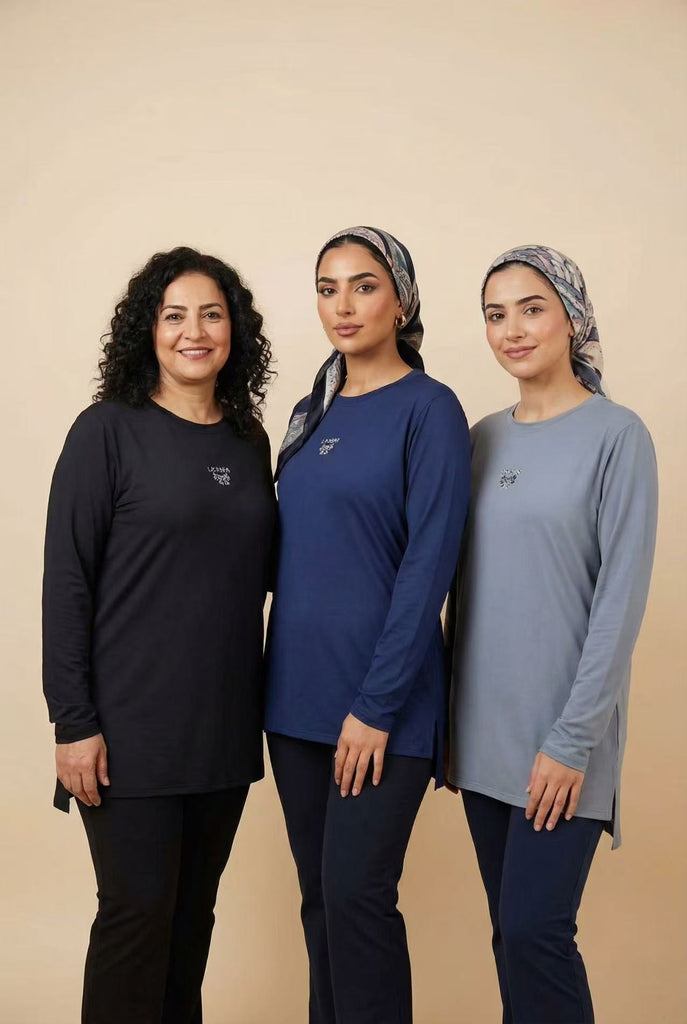Side Split Embroidered Long-Sleeve Top (Multiple Colors Available)