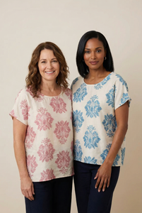 Vintage Damask Print Linen Blouse (4 Color Options)