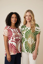 Load image into Gallery viewer, Art Deco Fan-Print Linen Blouse (4 Color Options)