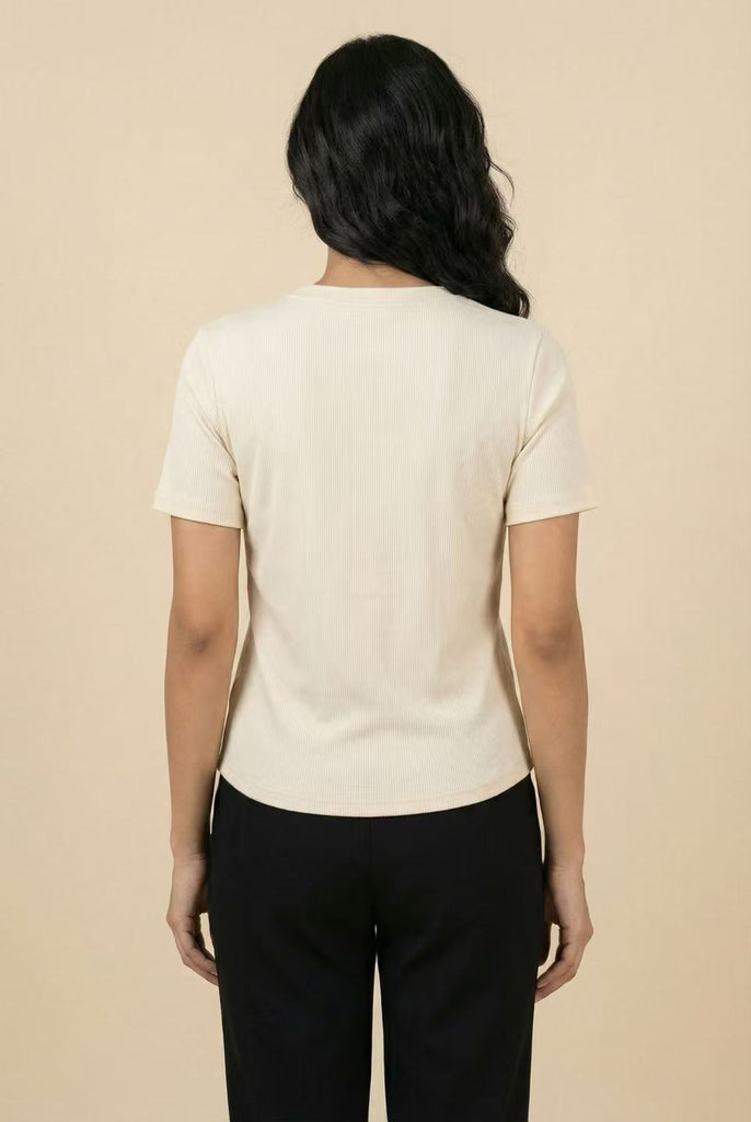 Curved Hem Rhinestone Graphic Ribbed Tee