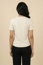 Load image into Gallery viewer, Curved Hem Rhinestone Graphic Ribbed Tee
