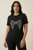 Ribbed Bow Rhinestone Short-Sleeve Tee (Multiple Color Options)