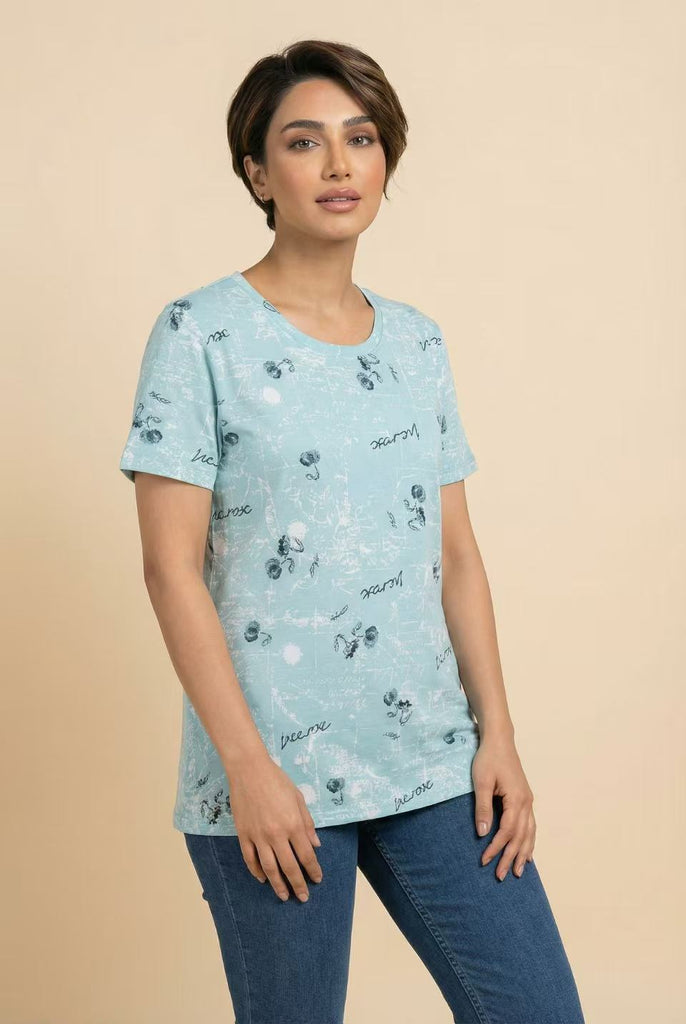 Botanical Script Print Short-Sleeve Tee (4 Color Options)