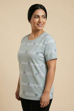 Load image into Gallery viewer, Striped Floral Embroidered Short-Sleeve Tee