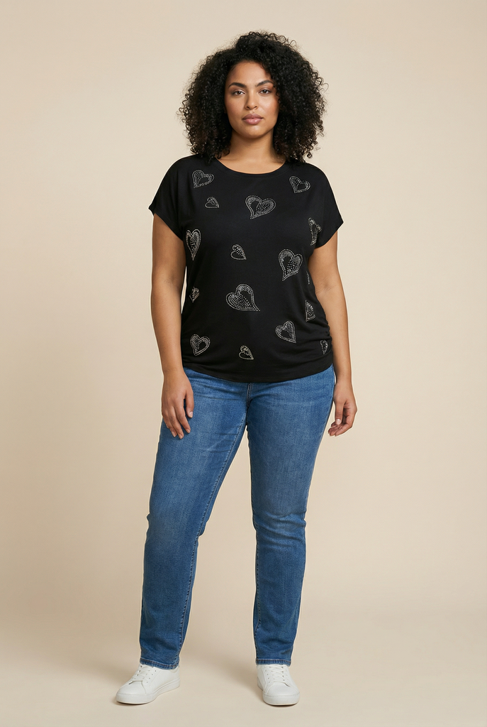 Diamond Swirl-Heart Embellished Relaxed Tee (4 Color Options)