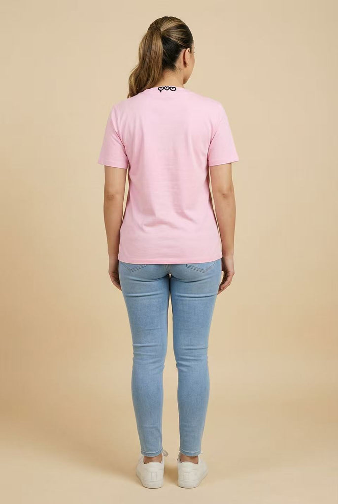 Pink Heart-Embroidered Short-Sleeve Tee