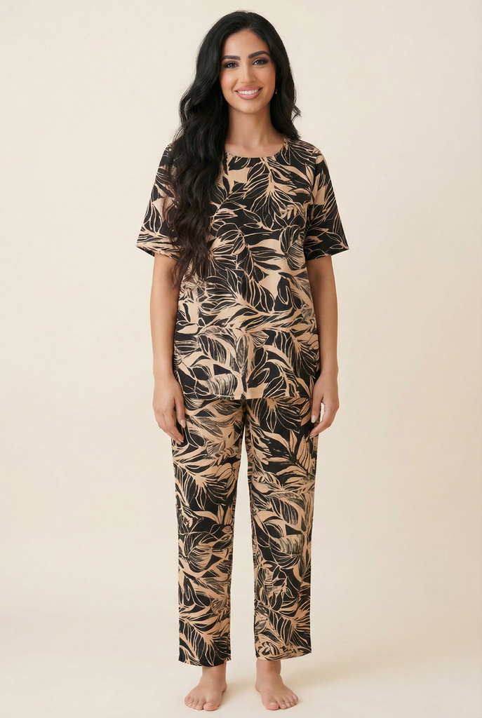 Tonal Tropical Leaf Modest Loungewear Set (3 Color Options)