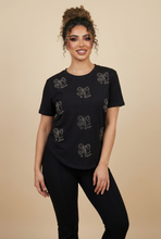 Load image into Gallery viewer, Diamond Bow &amp; "Love" Embellished Curved-Hem Tee (6 Color Options)