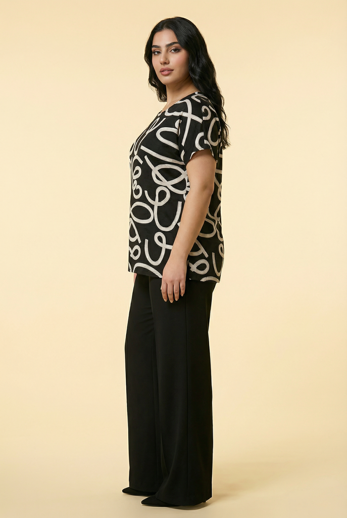 Abstract Script Print Blouse (4 Color Options)