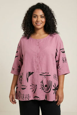 Linen-Blend Henley Top