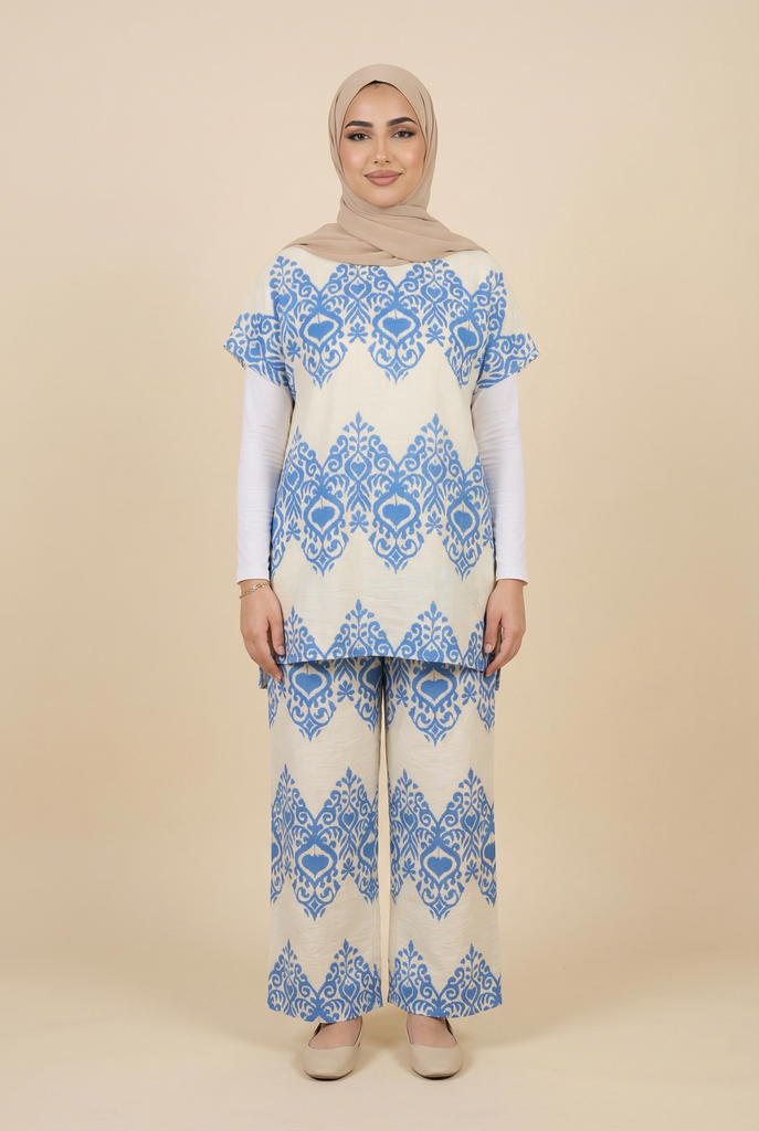 Ikat-Pattern Modest Loungewear Set (4 Color Options)