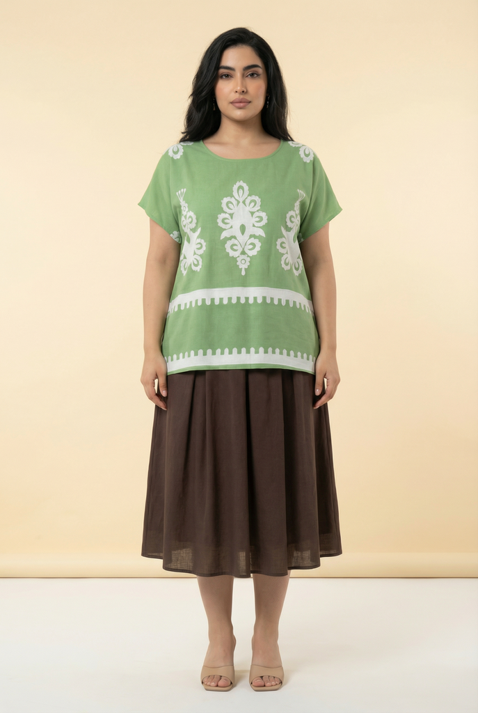 Embroidered Folk-Pattern Blouse (4 Color Options)