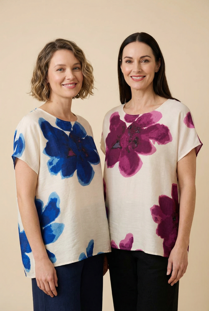 Watercolor Floral Linen Blouse (4 Color Options)