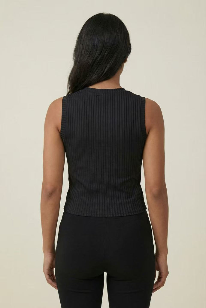 Sleeveless Cropped Rhinestone Ribbed Top