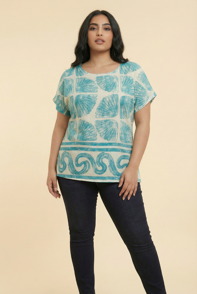 Marina Scallop Print Blouse (4 Color Options)