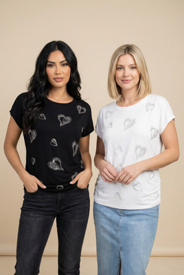 Diamond Swirl-Heart Embellished Relaxed Tee (4 Color Options)