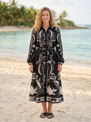 Belted Floral Print Shirt Midi Dress (3 Print Patterns & Multi-Color Options)