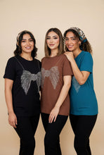 Load image into Gallery viewer, Ribbed Bow Rhinestone Short-Sleeve Tee (Multiple Color Options)