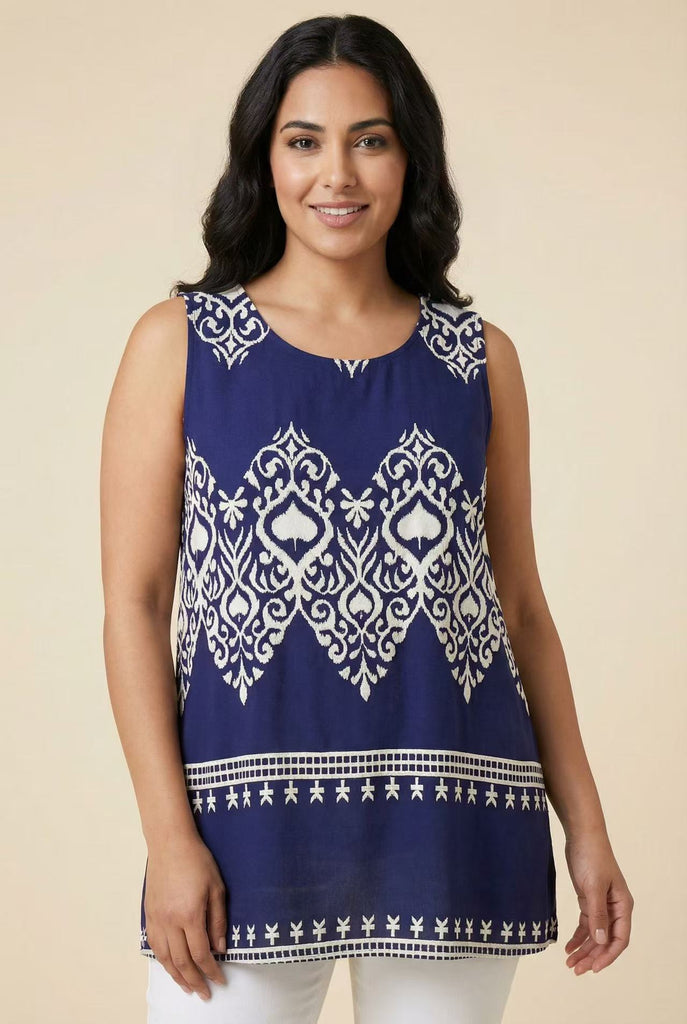 Sleeveless Border Print Tunic Top