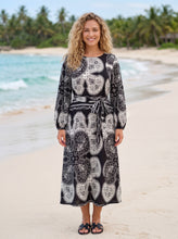 Load image into Gallery viewer, Round Neck Leaf Print Belted Midi Dress (Multi-Color Options)