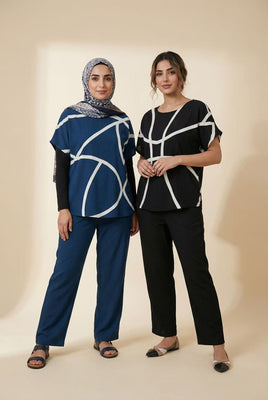 Geometric Line Print Short-Sleeve Top (Multiple Color Options)