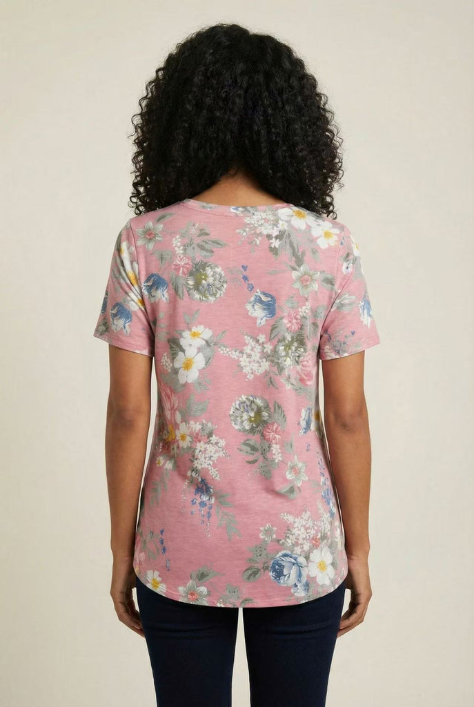 Curved Hem Floral Print Short-Sleeve Tee