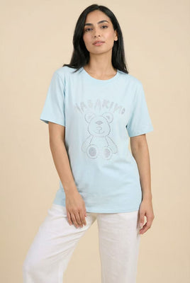Bear & Letter Rhinestone Short-Sleeve Tee (Multiple Color Options)