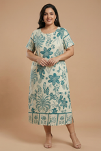Load image into Gallery viewer, Tropical Botanical-Print Plus-Size Midi Dress (3 Color Options)