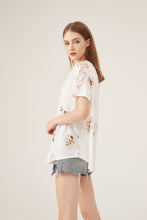 Load image into Gallery viewer, Boho Floral Embroidery Lace-Shoulder Loose White Blouse