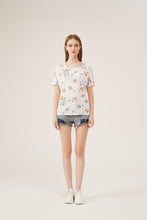 Load image into Gallery viewer, Soft Watercolor Floral Batwing-Sleeve Loose White Blouse