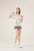 Load image into Gallery viewer, Soft Watercolor Floral Batwing-Sleeve Loose White Blouse