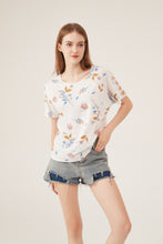 Load image into Gallery viewer, Soft Watercolor Floral Batwing-Sleeve Loose White Blouse