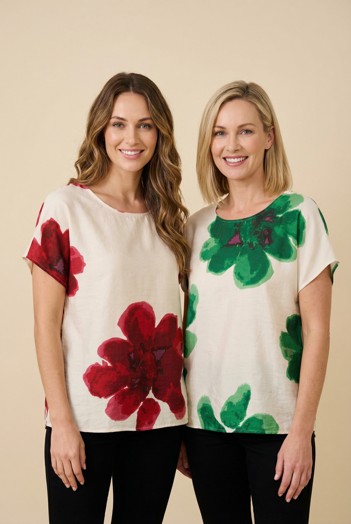 Watercolor Floral Linen Blouse (4 Color Options)
