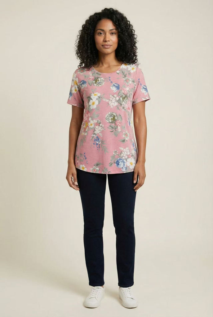 Curved Hem Floral Print Short-Sleeve Tee