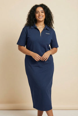 Half-Zip Polo Neck Midi Dress (Multiple Colors Available)