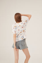Load image into Gallery viewer, Soft Watercolor Floral Batwing-Sleeve Loose White Blouse