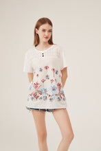 Load image into Gallery viewer, Artistic Floral Embroidery Eyelet Detail Loose White Blouse