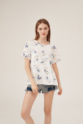 Vintage Watercolor Floral Loose White Blouse