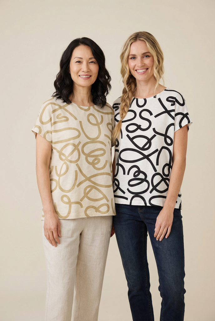 Abstract Script Print Blouse (4 Color Options)