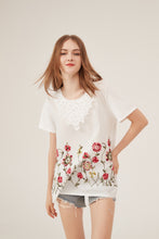 Load image into Gallery viewer, French Lace Collar Floral Embroidery Loose White T-Shirt